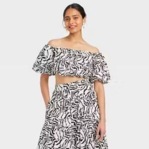 A New Day Slim Fit Blouse Ruffle Sleeve Off The Shoulder Balloon Sleeves Zebra M